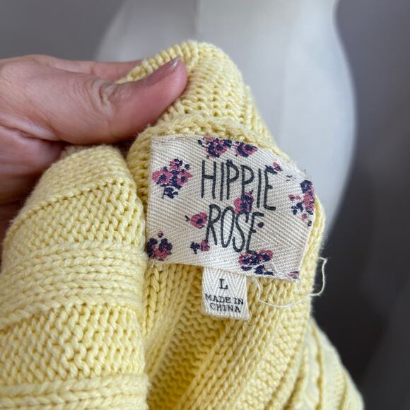 Hippie Rose Ribbed Sweater Size L Yellow Collared Preppy Knit Pullover - Picture 6 of 7